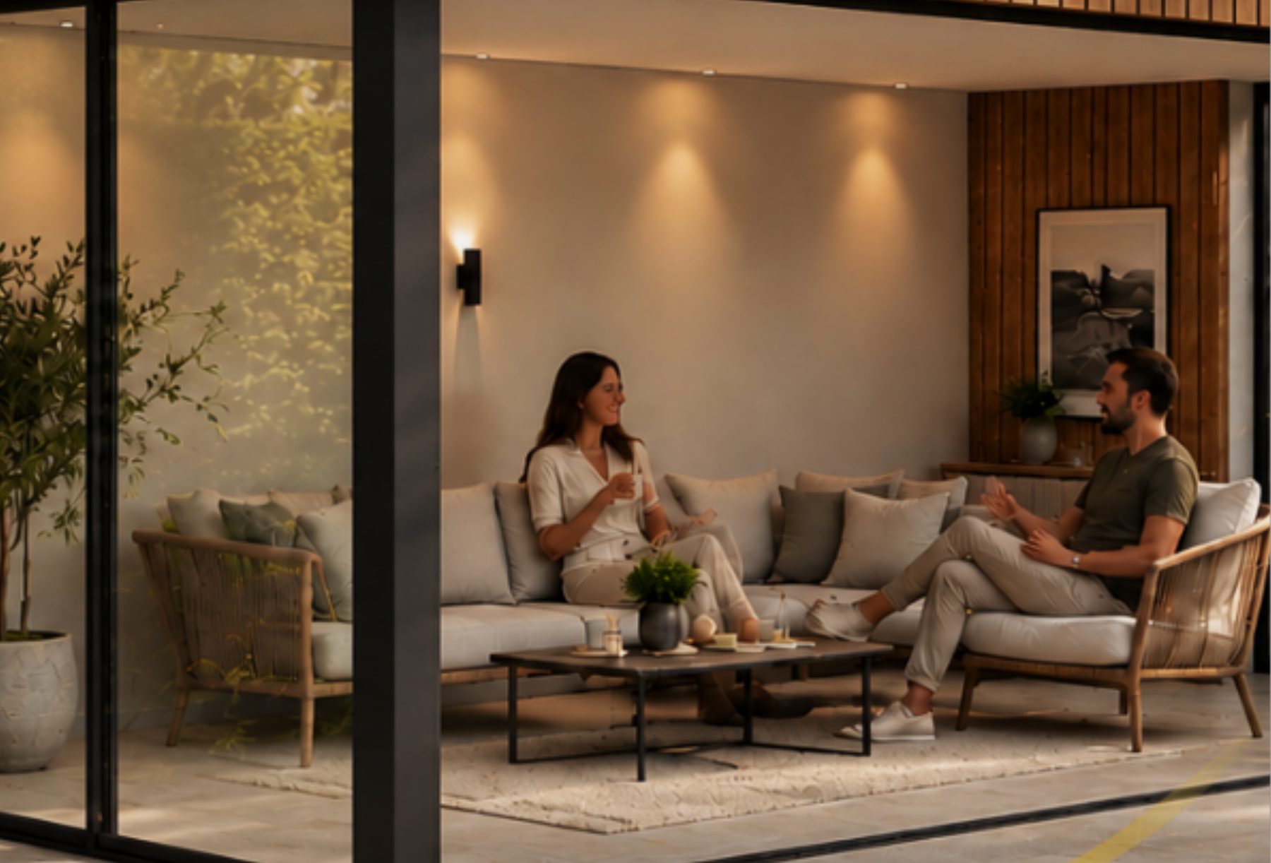 PURE Horizon lounge module bij avondlicht